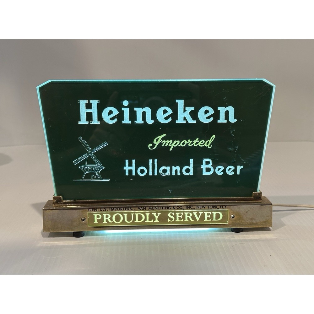 Heineken Beer Glass Brass Lighted Bar Sign Cash Register Price Brothers Working